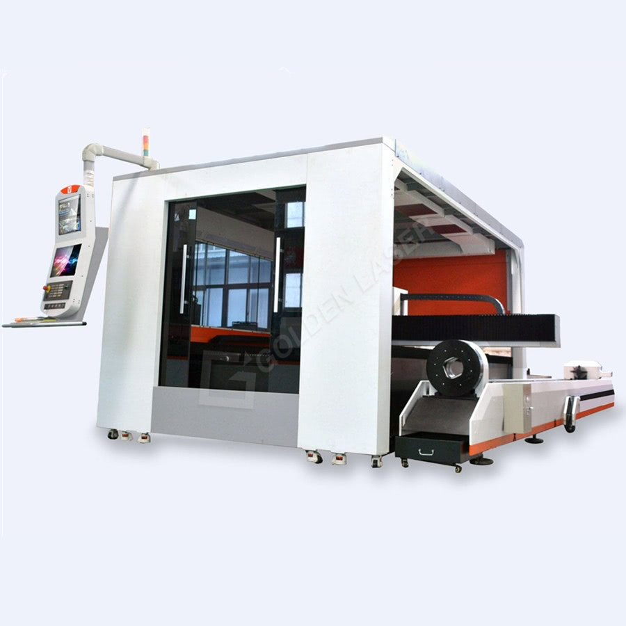 Full Enclosure Shuttle Table Fiber Laser Sheet နှင့် Tube Cutting Machine GF-1530JH