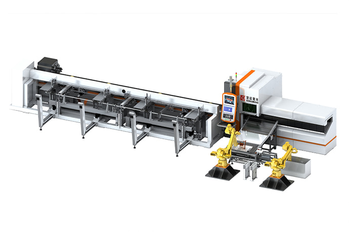 Laser tube cutting automatic flexible production line and feeding system